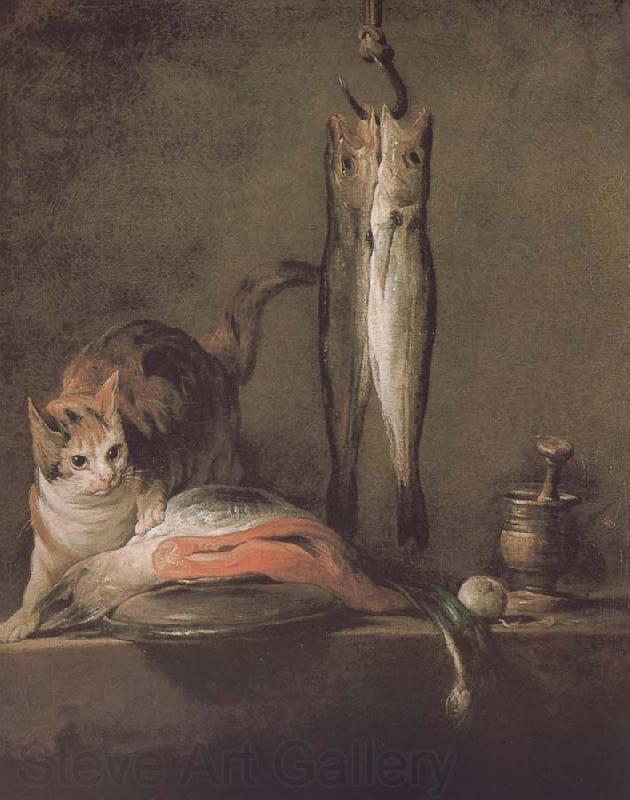 Jean Baptiste Simeon Chardin Two cats salmon mackerel France oil painting art